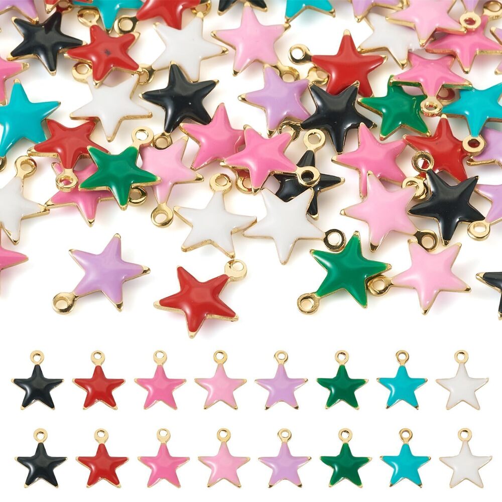 8537 50Pcs Tiny Enamel Star Charms Colorful Mini Star Stainless Steel